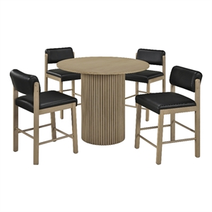 Pemberly Row 5-Piece Faux Leather Counter Height Dining Set in Oak