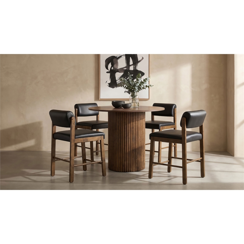Pemberly Row 5-Piece Faux Leather Counter Height Dining Set in Walnut