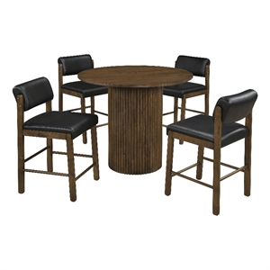 Pemberly Row 5-Piece Faux Leather Counter Height Dining Set in Walnut