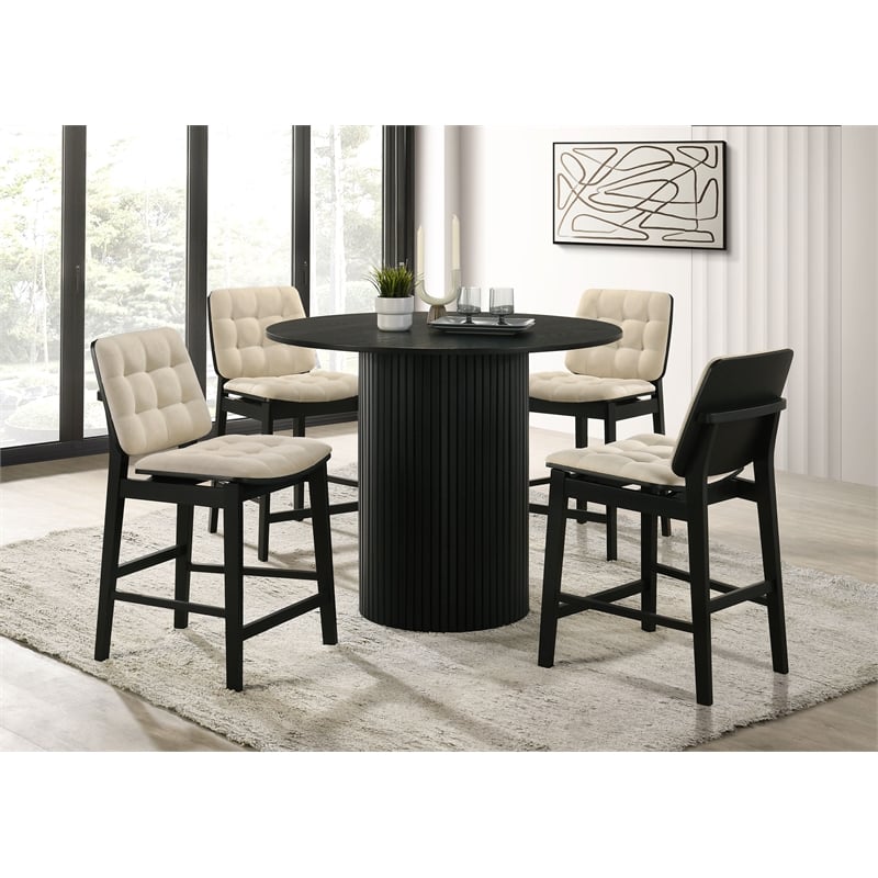 Pemberly Row 5-Piece Round Wood Counter Height Dining Set in Cream/Black