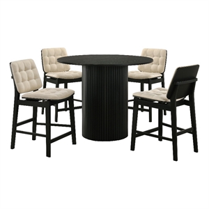 Pemberly Row 5-Piece Round Wood Counter Height Dining Set in Cream/Black