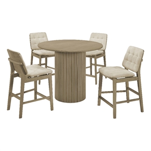 Pemberly Row 5-Piece Round Wood Counter Height Dining Set in Cream/Oak