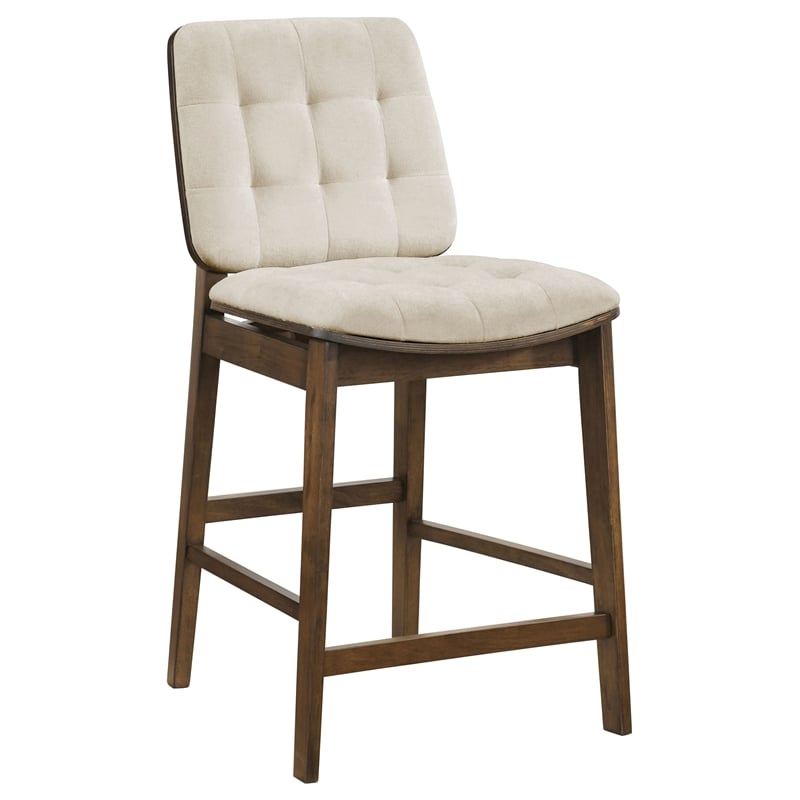 Pemberly Row 5-Piece Round Wood Counter Height Dining Set in Cream/Walnut