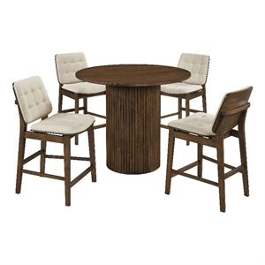 Pemberly Row 5-Piece Round Wood Counter Height Dining Set in Cream/Walnut