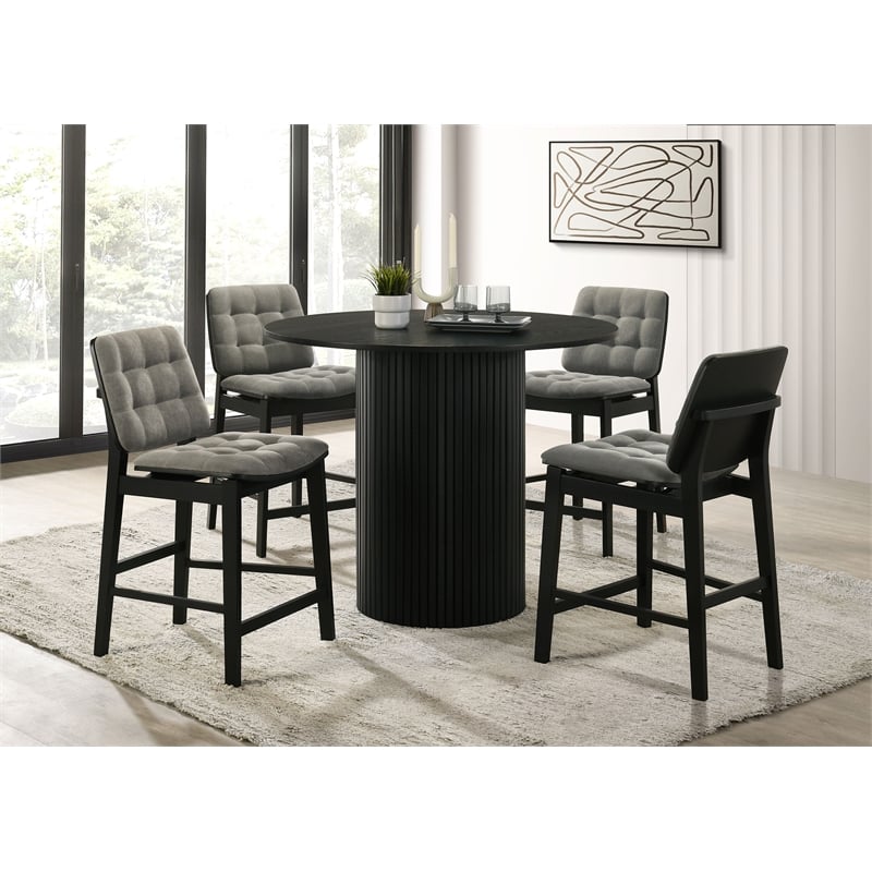 Pemberly Row 5-Piece Velvet Counter Height Dining Set in Gray/Black