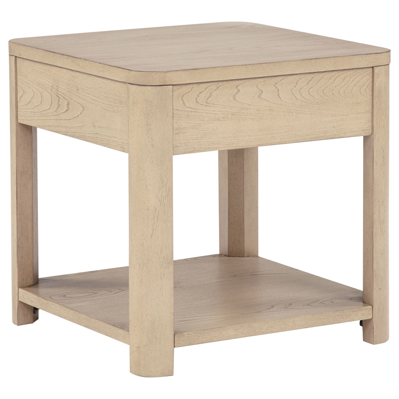 Pemberly Row 2-Piece Transitional Wood Coffee Table Set in Light Elm