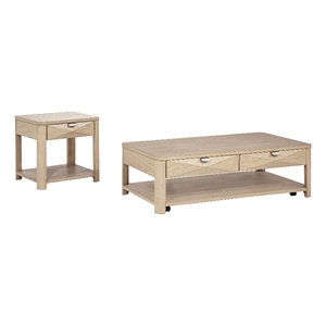 Pemberly Row 2-Piece Transitional Wood Coffee Table Set in Light Elm