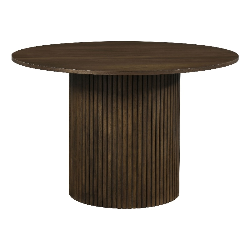 Pemberly Row Round Fluted Transitional Wood Dining Table in Walnut