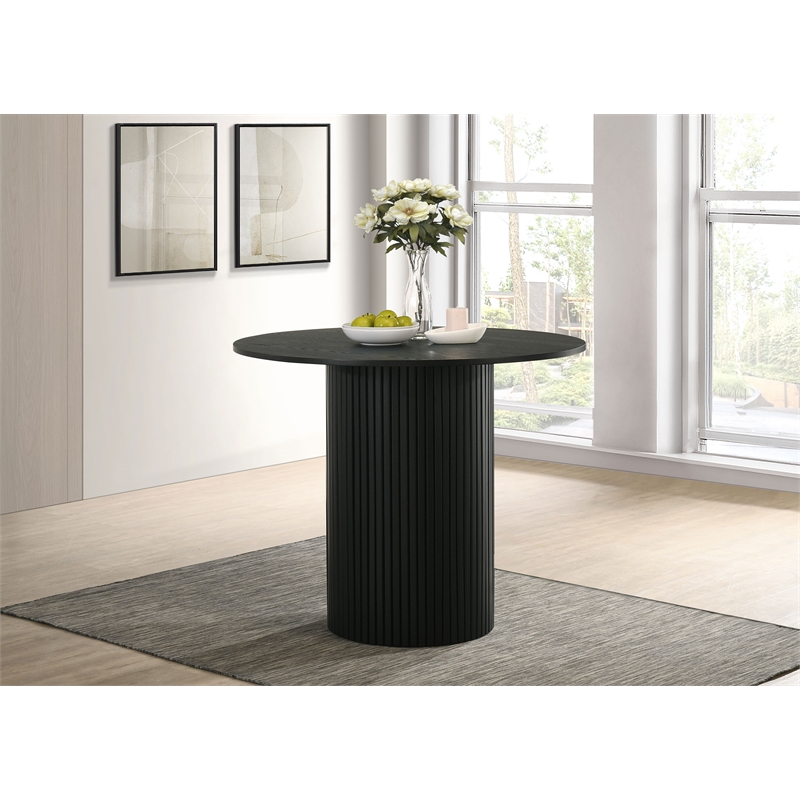 Pemberly Row Round Fluted Wood Counter Height Dining Table in Black