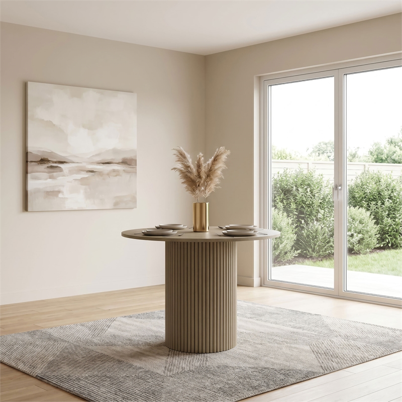 Pemberly Row Round Fluted Wood Counter Height Dining Table in Natural Oak