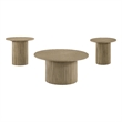 Pemberly Row 3-Piece Round Fluted Coffee and End Table Set in Natural Oak