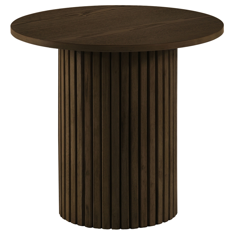 Pemberly Row 3-Piece Round Wood Fluted Coffee and End Table Set in Walnut