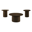 Pemberly Row 3-Piece Round Wood Fluted Coffee and End Table Set in Walnut