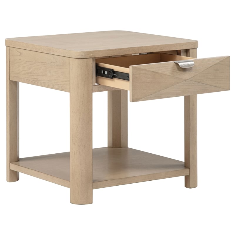 Pemberly Row 3-Piece Transitional Wood Coffee Table Set in Light Elm