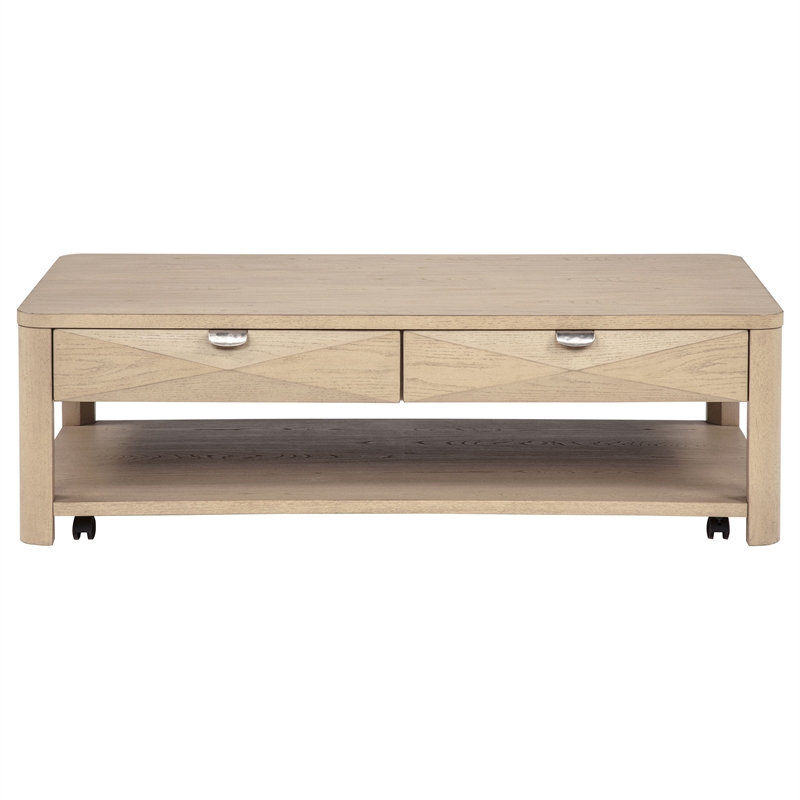 Pemberly Row 3-Piece Transitional Wood Coffee Table Set in Light Elm