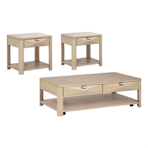 Pemberly Row 3-Piece Transitional Wood Coffee Table Set in Light Elm