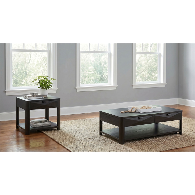 Pemberly Row 2-Piece Transitional Wood Coffee Table Set in Coffee