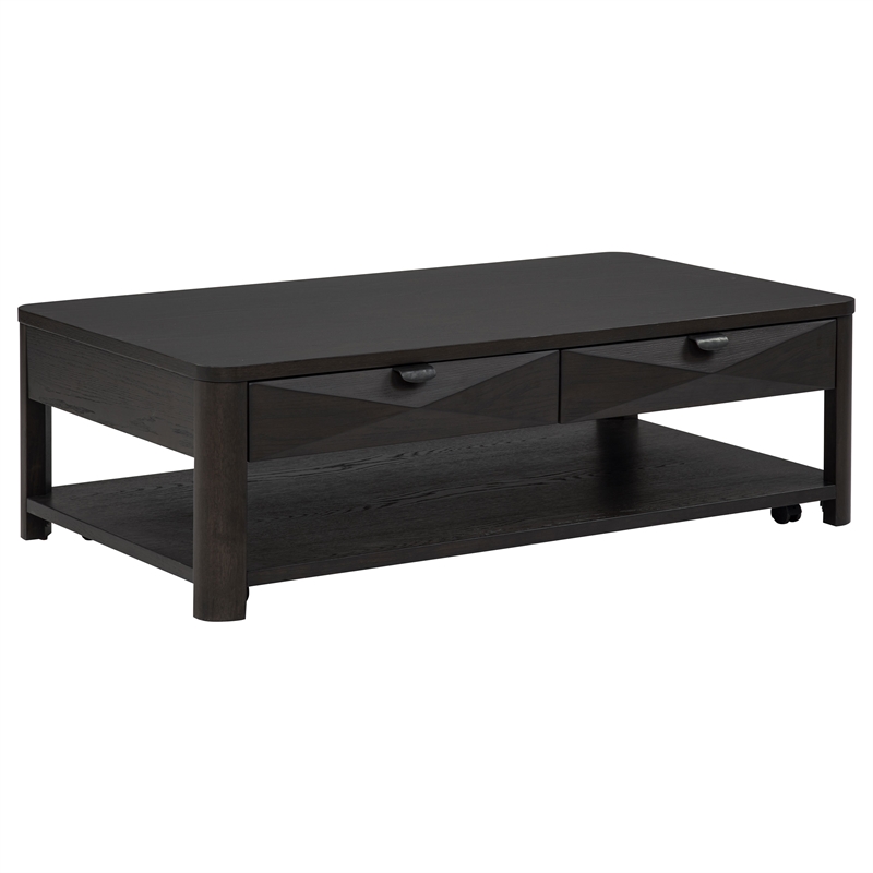 Pemberly Row 2-Piece Transitional Wood Coffee Table Set in Coffee