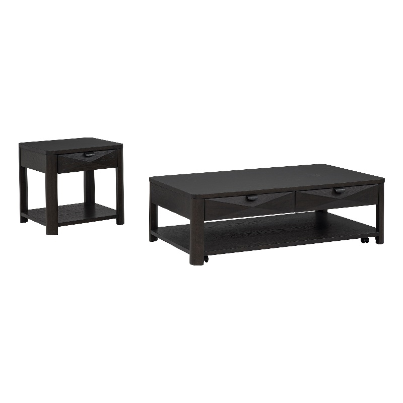Pemberly Row 2-Piece Transitional Wood Coffee Table Set in Coffee