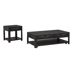 Pemberly Row 2-Piece Transitional Wood Coffee Table Set in Coffee