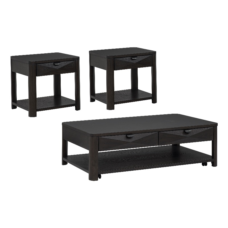 Pemberly Row 3-Piece Transitional Wood Coffee Table Set in Coffee