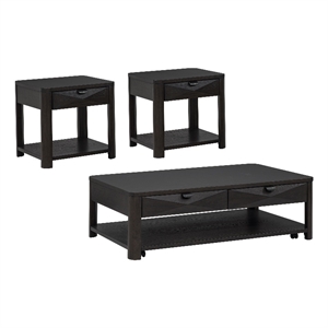 Pemberly Row 3-Piece Transitional Wood Coffee Table Set in Coffee