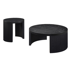 Pemberly Row 2-Piece Wood Occasional Coffee Table Set in Black