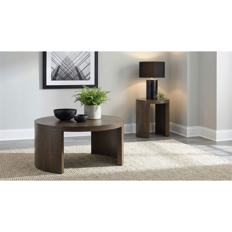 Pemberly Row 2-Piece Wood Occasional Coffee Table Set in Dark Walnut