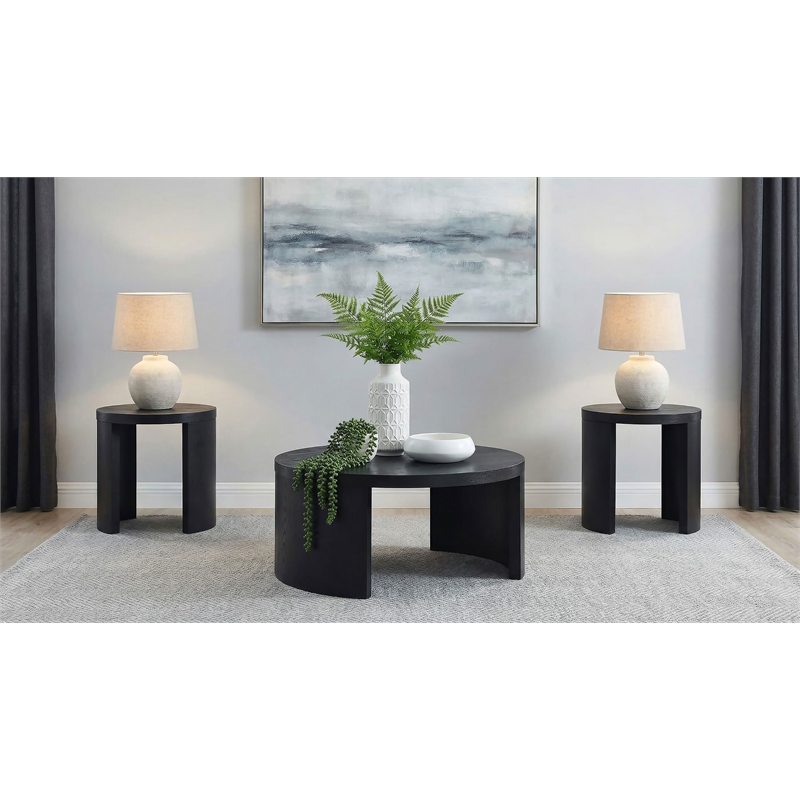 Pemberly Row 3-Piece Wood Occasional Coffee Table Set in Black