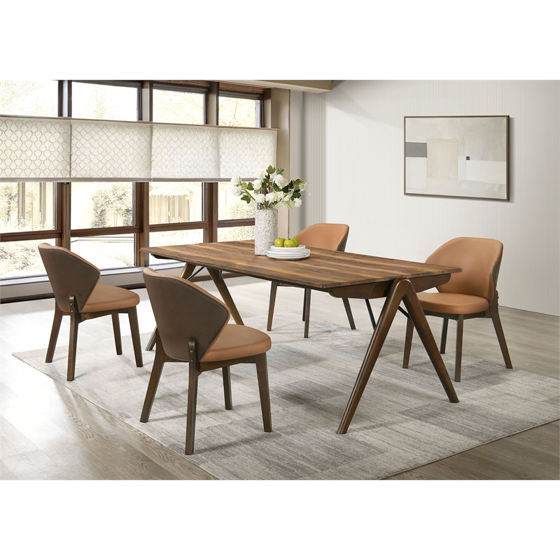 Pemberly Row 5-Piece Rectangular Wood Dining Set in Red Brown/Butterscotch