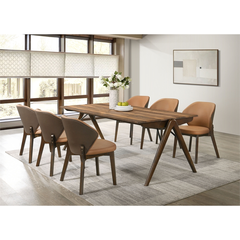 Pemberly Row 7-Piece Rectangular Wood Dining Set in Red Brown/Butterscotch