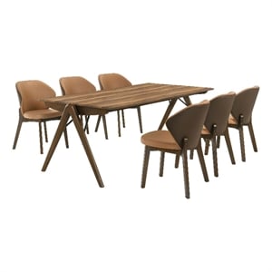 Pemberly Row 7-Piece Rectangular Wood Dining Set in Red Brown/Butterscotch