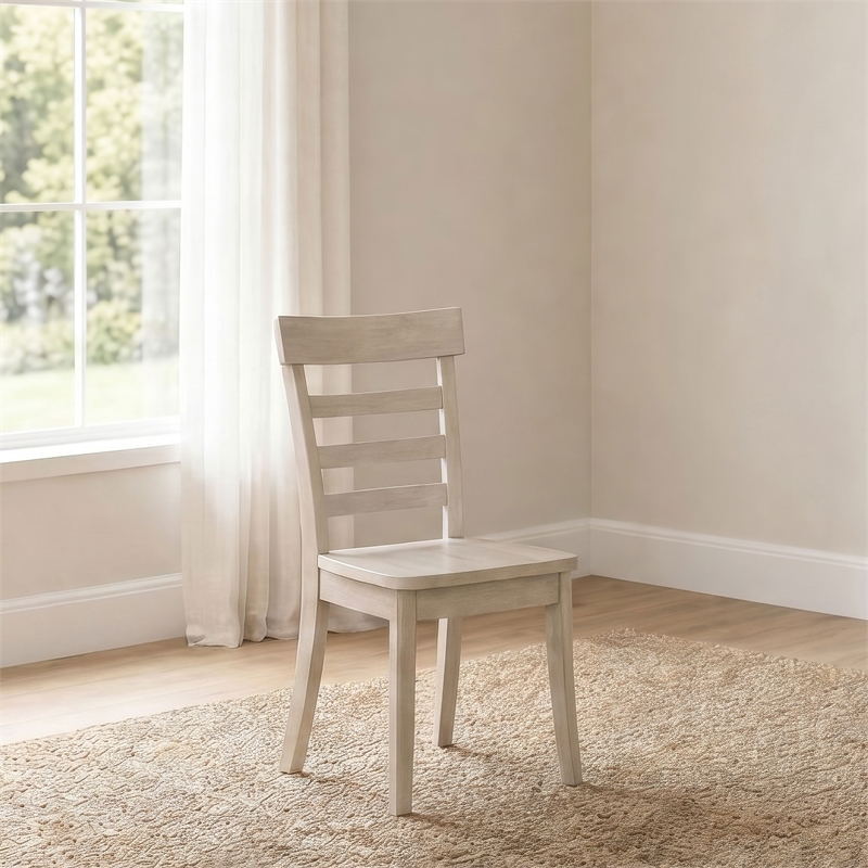 Pemberly Row 18.5'' Ladder Back Wood Dining Side Chair in Linen Beige