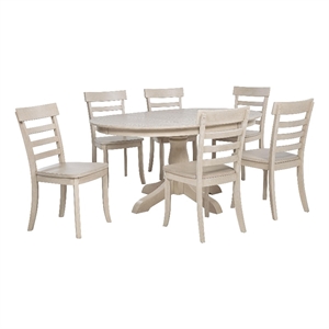 Pemberly Row 7-Piece 62&quot Oval Extension Table Dining Set in Linen Beige