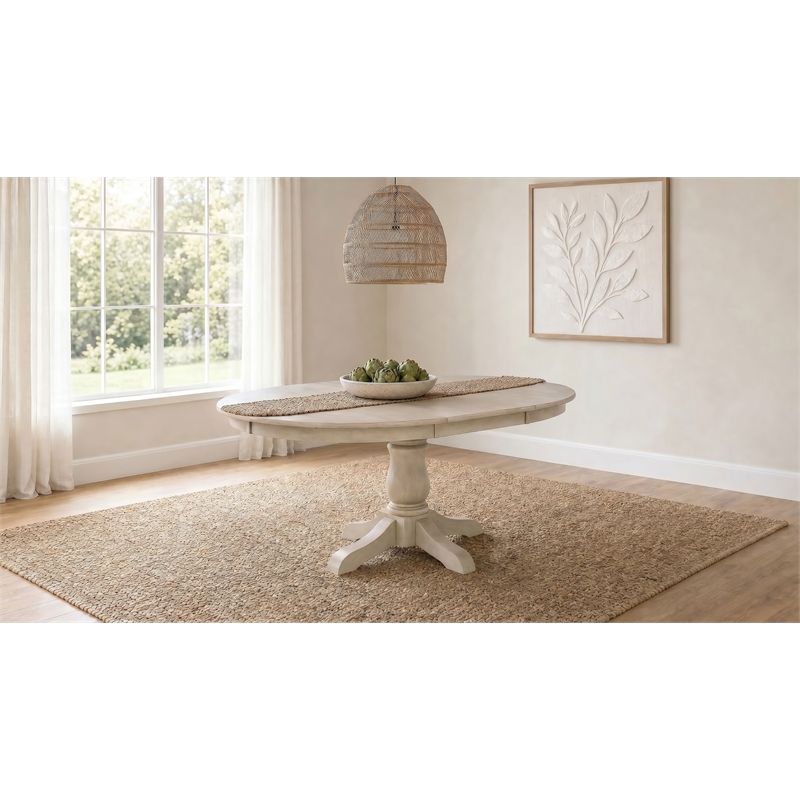 Pemberly Row Oval Farmhouse Wood Dining Table in Linen Beige