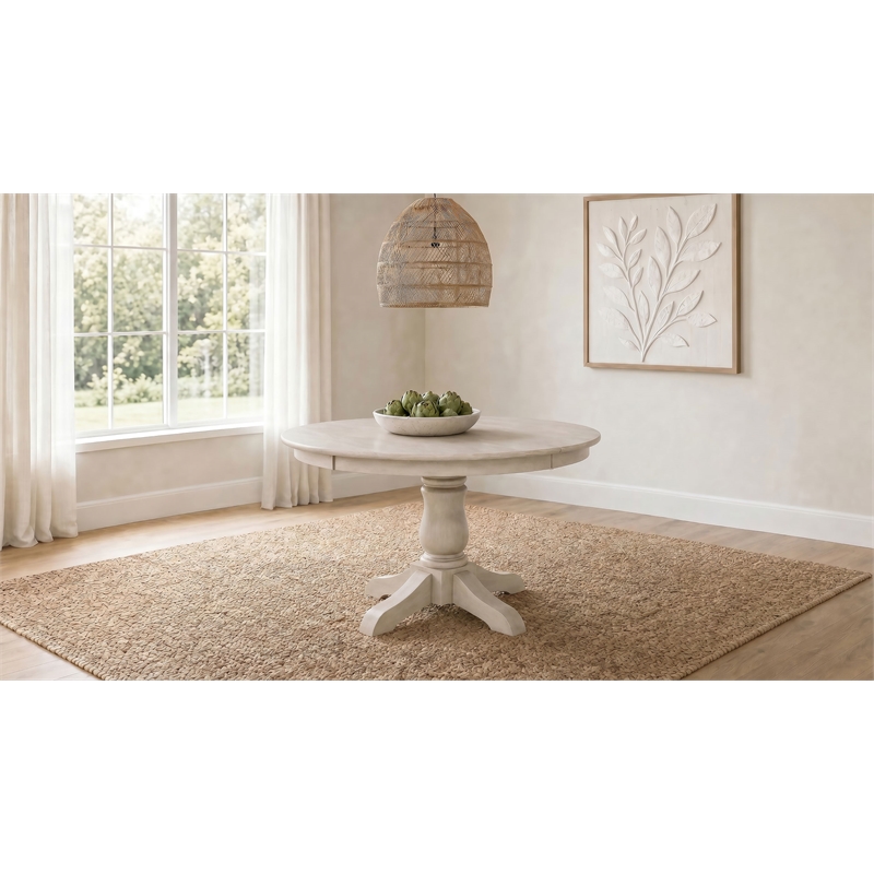 Pemberly Row Oval Farmhouse Wood Dining Table in Linen Beige