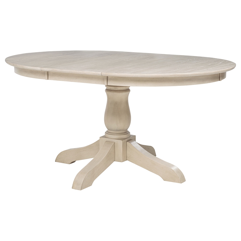 Pemberly Row Oval Farmhouse Wood Dining Table in Linen Beige