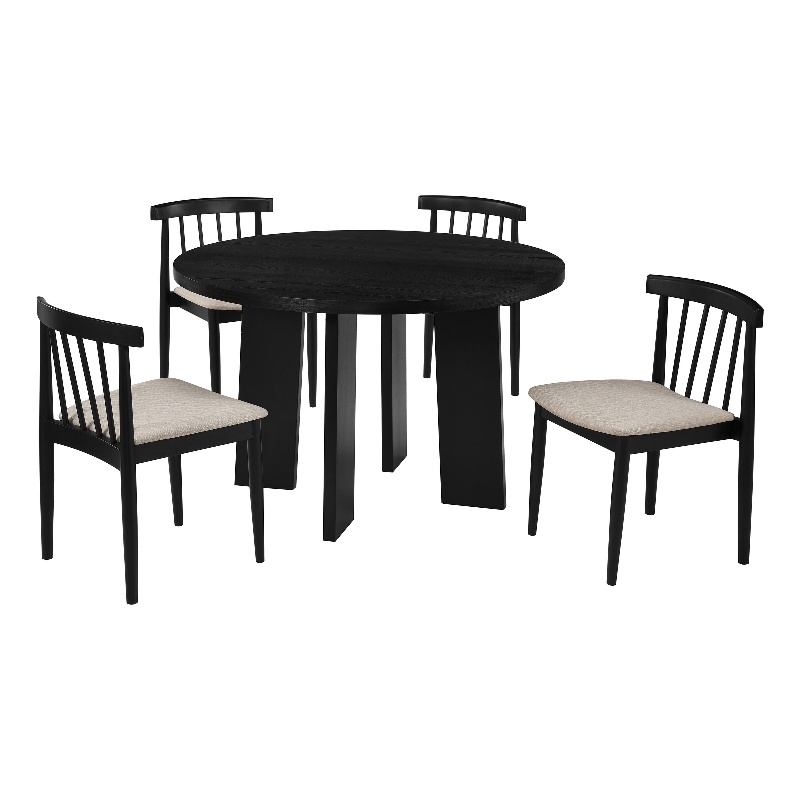 Pemberly Row 5-Piece Wood Dining Set with Spindle Chair in Wheat/Black