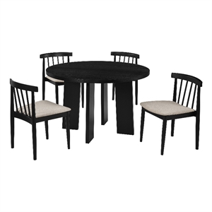 Pemberly Row 5-Piece Wood Dining Set with Spindle Chair in Wheat/Black