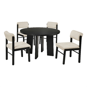 Pemberly Row 5-Piece Fabric and Wood Dining Set in Cream/Black