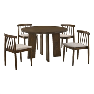 Pemberly Row 5-Piece Wood Dining Set with Spindle Chair in Wheat/Walnut