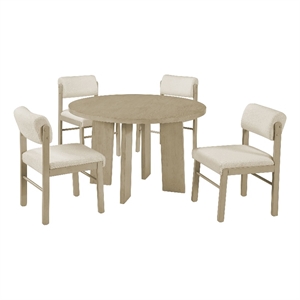 Pemberly Row 5-Piece Fabric and Wood Dining Set in Cream/Natural Oak