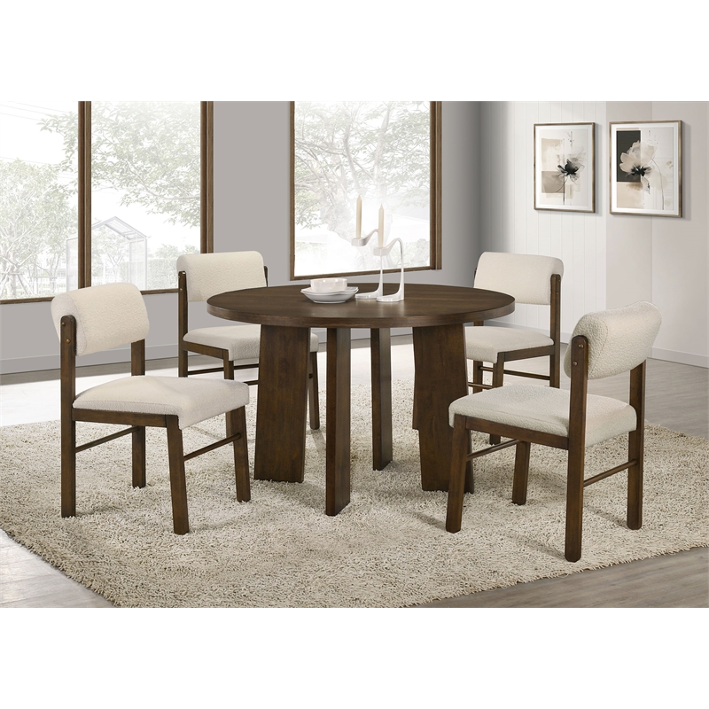 Pemberly Row 5-Piece Fabric and Wood Dining Set in Cream/Walnut