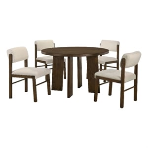 Pemberly Row 5-Piece Fabric and Wood Dining Set in Cream/Walnut