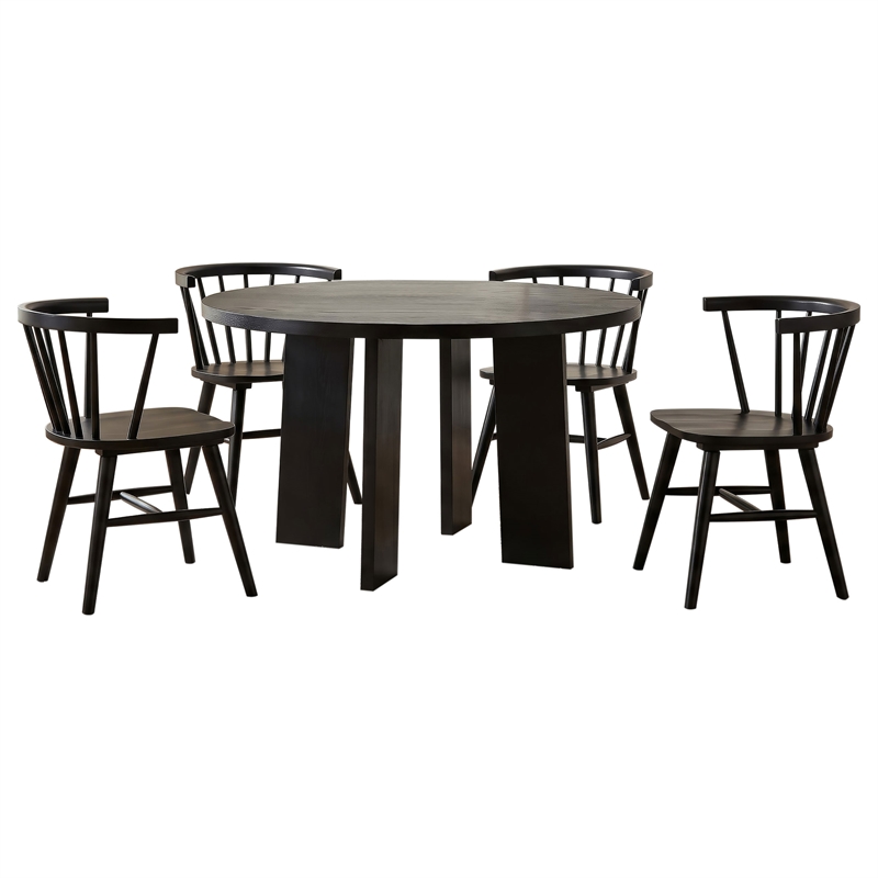 Pemberly Row 5-Piece Wood Dining Set with Spindle Back Chair in Black