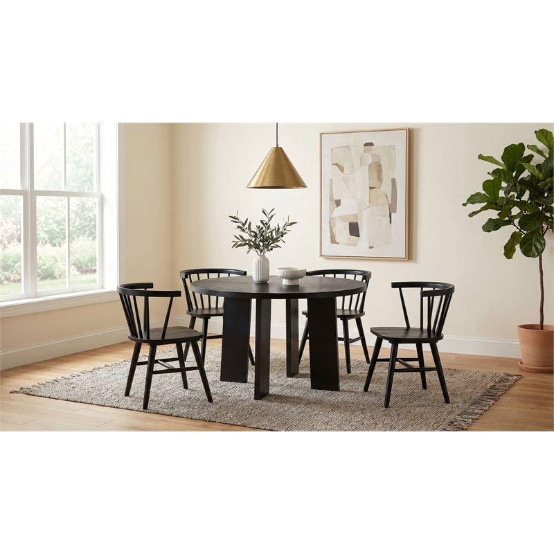 Pemberly Row 5-Piece Wood Dining Set with Spindle Back Chair in Black