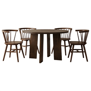Pemberly Row 5-Piece Wood Dining Set with Spindle Back Chair in Walnut