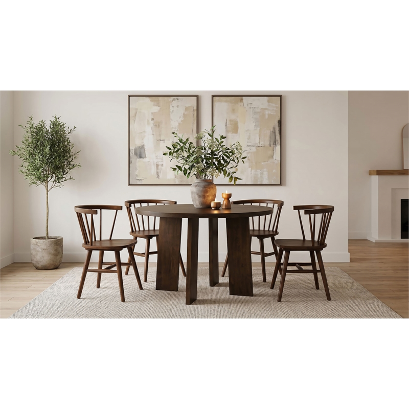Pemberly Row 5-Piece Wood Dining Set with Spindle Back Chair in Walnut