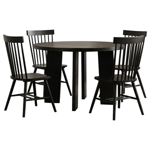 Pemberly Row 5-Piece Wood Dining Set with Tall Spindle Chair in Black