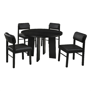 Pemberly Row 5-Piece Faux Leather and Wood Dining Set in Black